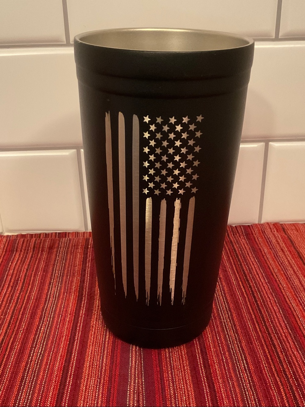 Military Veterans Products Matte Black Insulated Tumbler Silver Flag 20 Oz